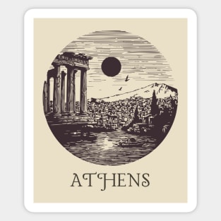 Athens Vintage Woodcut | Retro Acropolis & Parthenon Graphic Sticker